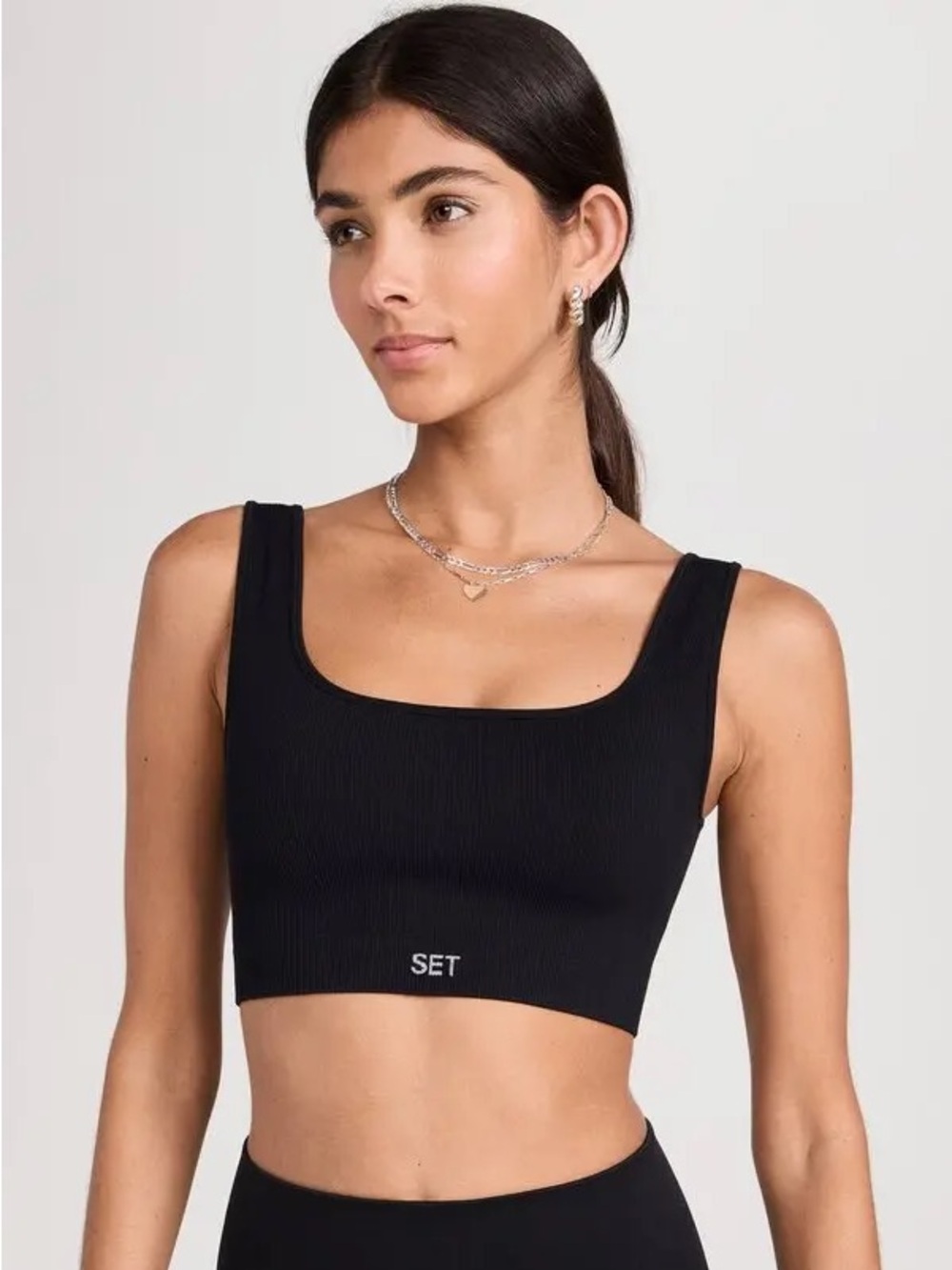 SET Active Sculptflex Box Cut Sports Bra ribbed onyx square neck workout